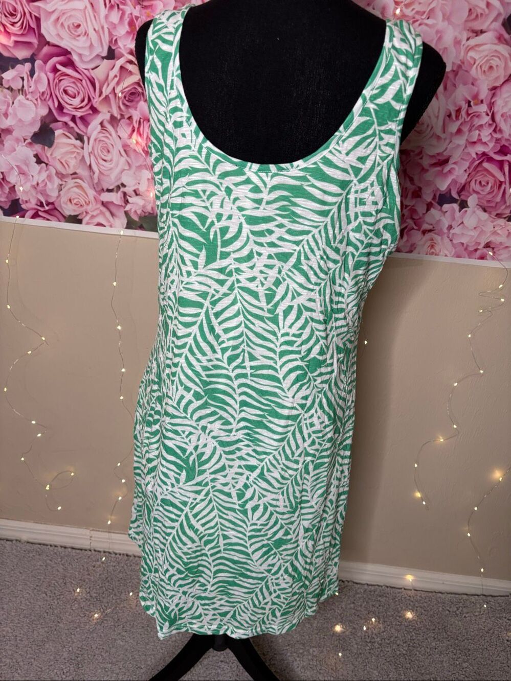 Tango Mango Women's Green White Tropcial Leaf Sleeveless Shift Dress Size MEDIUM - Picture 4 of 8